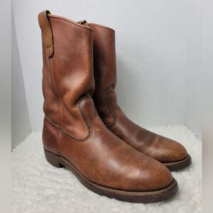 Vtg 80's Red Wing Pecos 189 Mens 9C Brown Leather Pull-On Work Western Boots USA